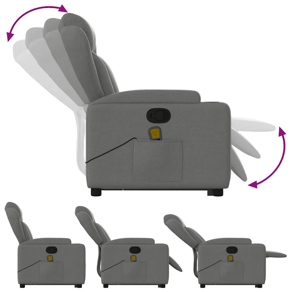 Poltrona Alzapersona Massaggi Reclinabile Grigio Scuro Tessuto 3204495