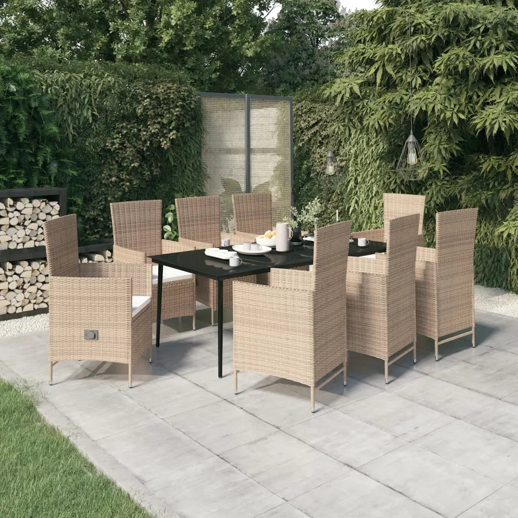 Set Mobili da Pranzo da Giardino 9 pz con Cuscini Beige cod mxl 43947