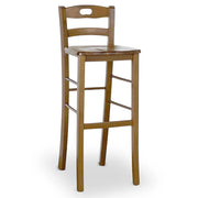Sgabello snack h 80 cm in legno noce chiaro con manico e seduta in massello
