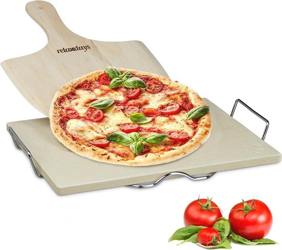 Set per pizza con supporto metallico e spatola per pizza in legno per forno e barbecue