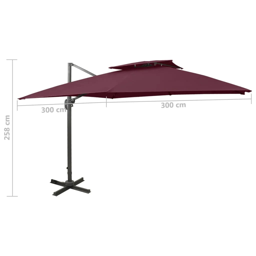 Ombrellone a braccio con doppia copertura 300 x 300 cm rosso bordeaux 02_0008559