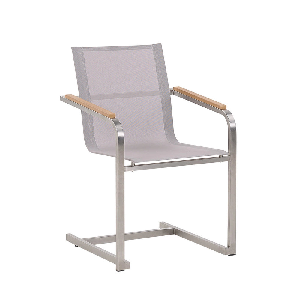Set di 4 sedie da giardino beige con sedile sintetico struttura in acciaio inox stile cantilever