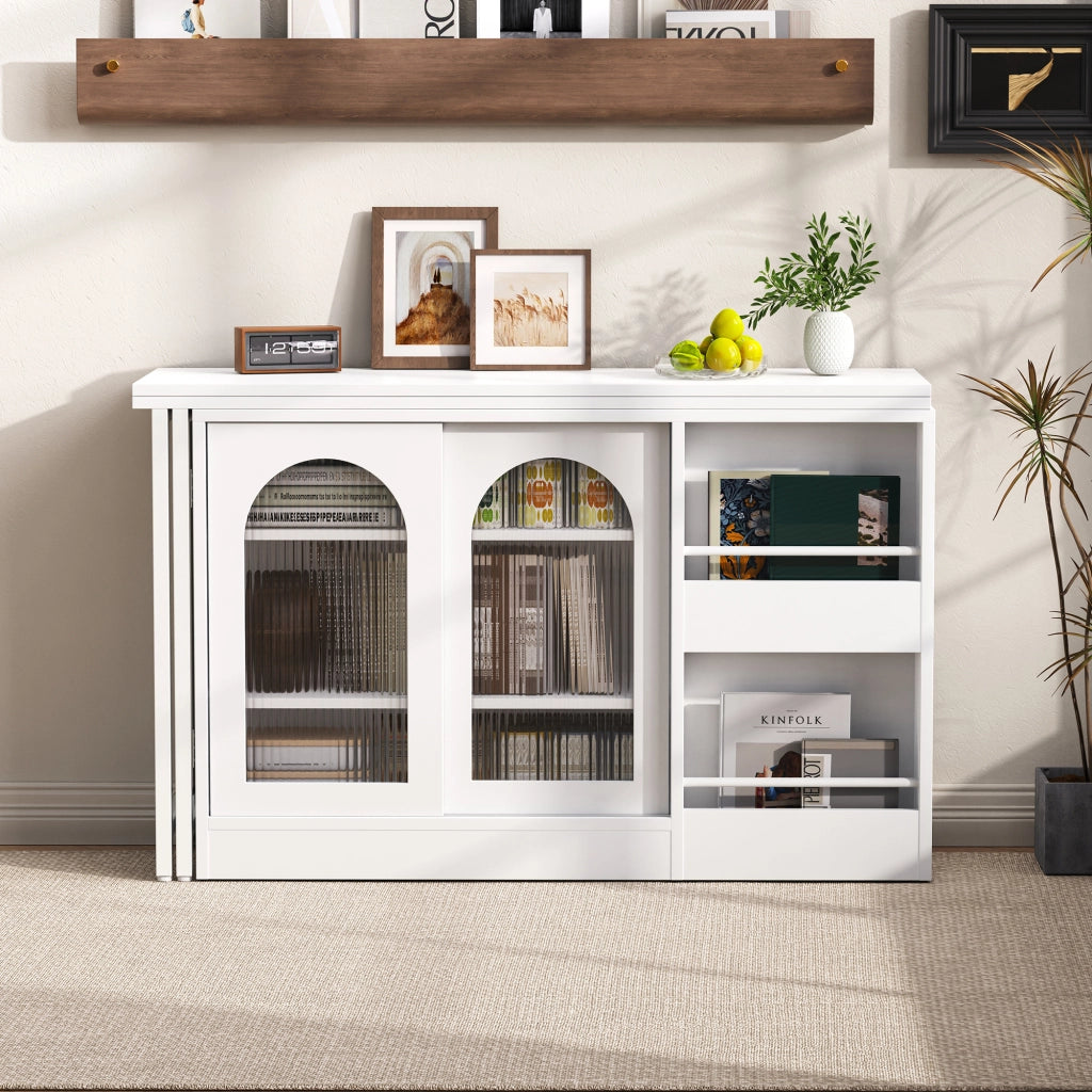 Tavolo da pranzo - bar moderno - estraibile - girevole 360° - con vano - ante in vetro - bianco