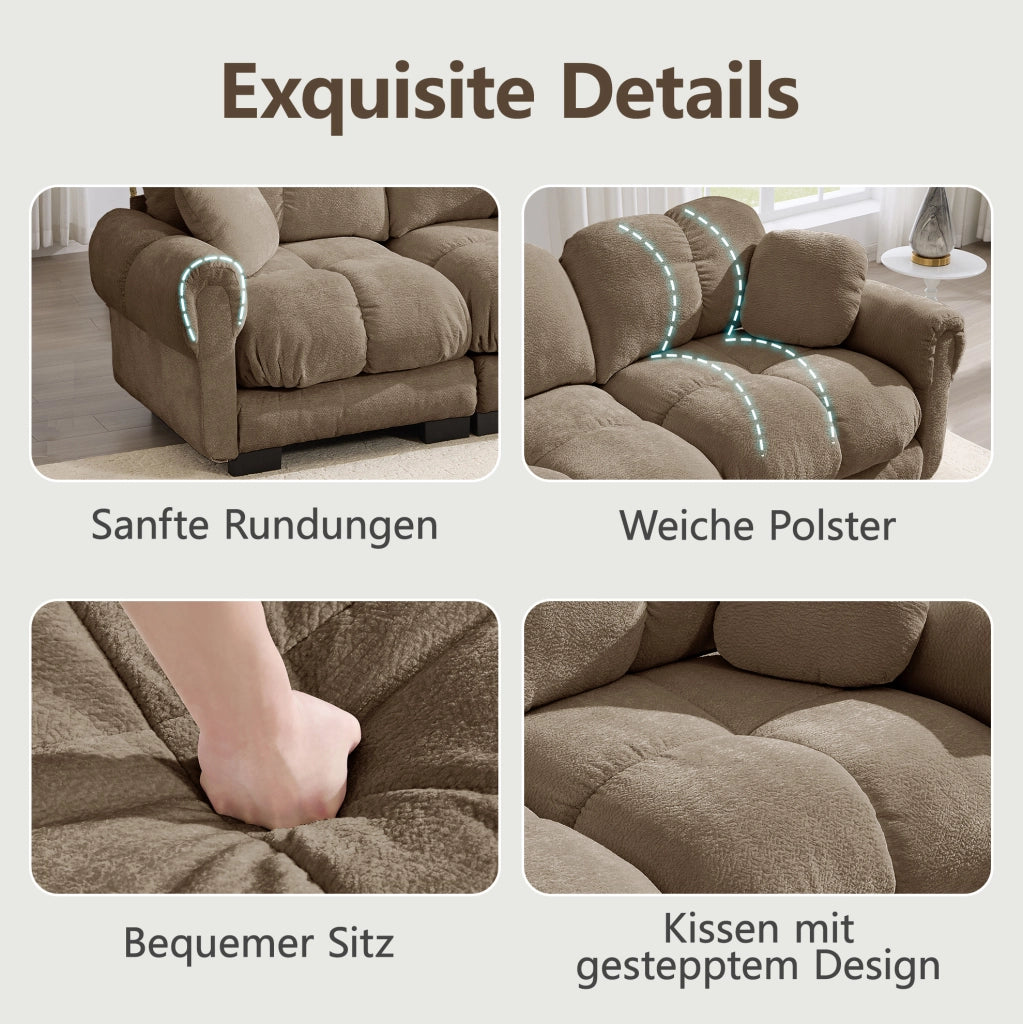 Divano angolare modulare 2 posti con pouf mobile 190x149x90 cm in ciniglia marrone