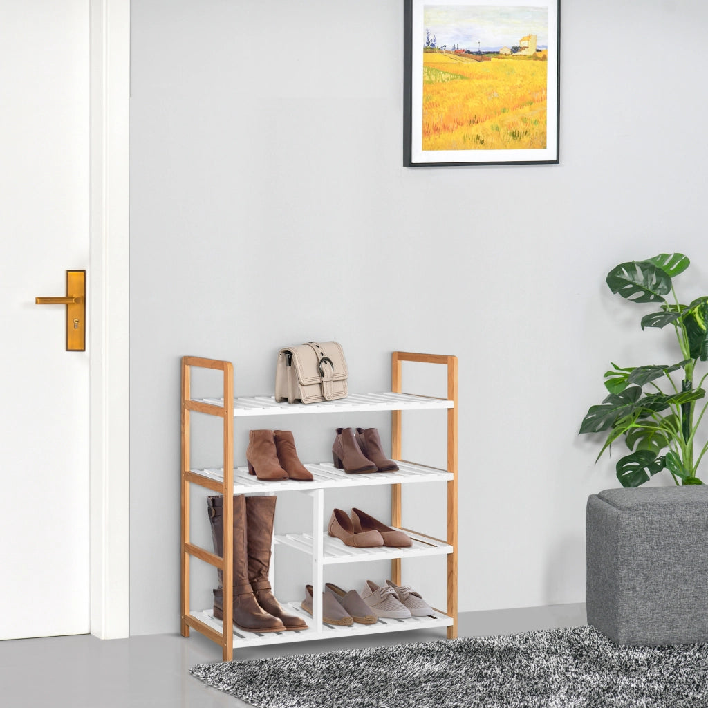 Scarpiera 4 Ripiani ¨C zephmum ¨C Legno di Pino MDF Bianco 60x25x80 cm