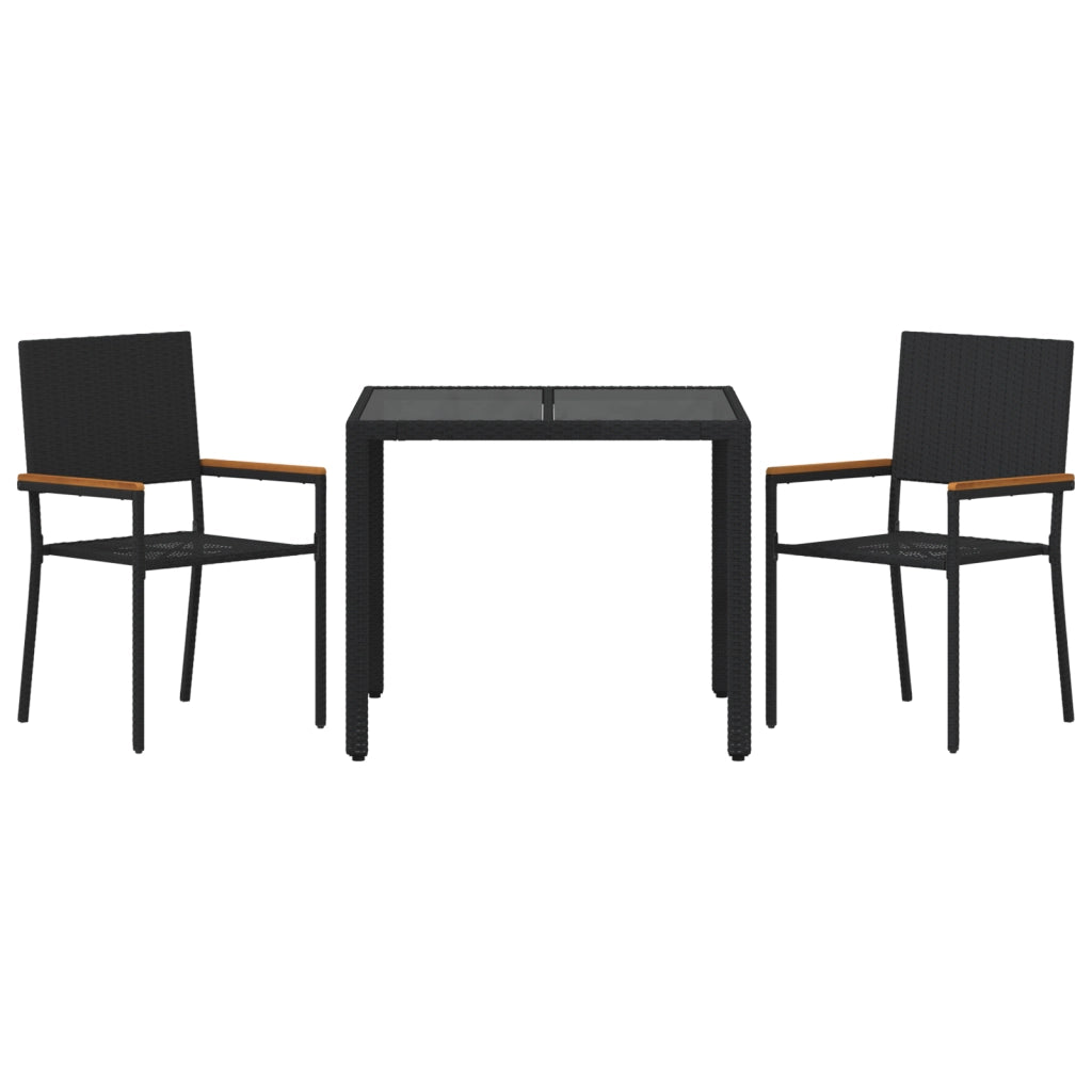 Set da Pranzo da Giardino  3 Pezzi Nero Polyrattan