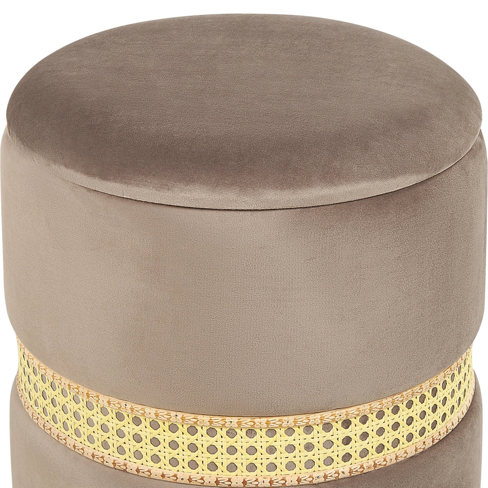 Set di 2 pouf in velluto tortora e rattan stile boho contemporaneo camera da letto