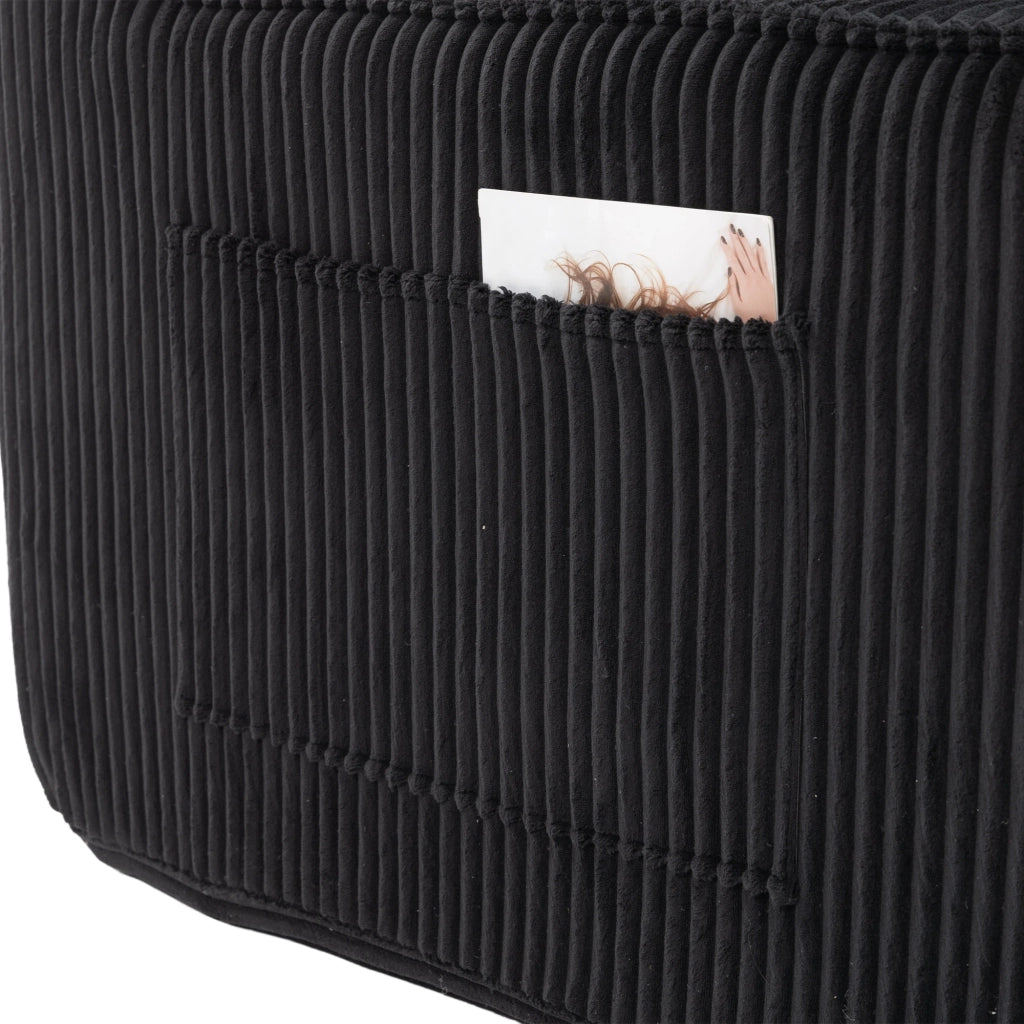 Divano 2 posti 191x94x85 cm con tasche laterali e cuscini in velluto a coste nero