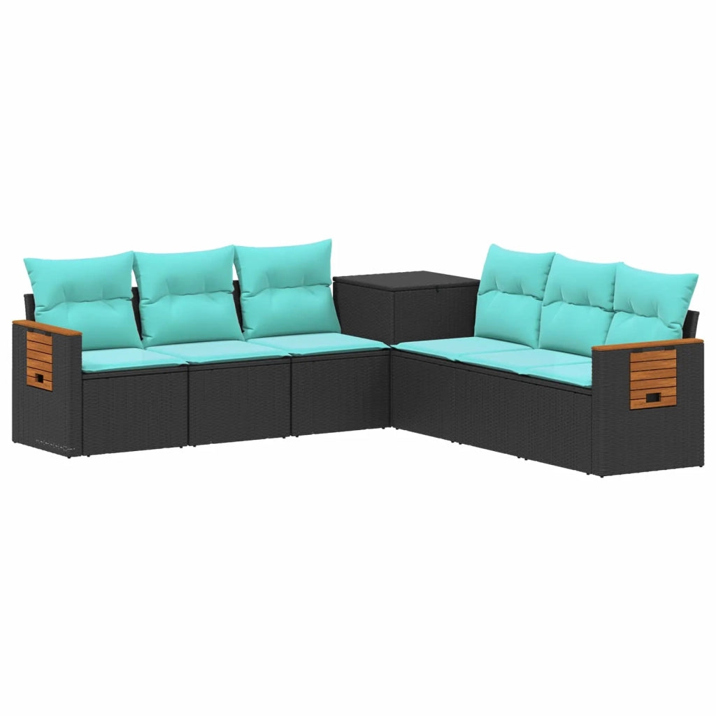 Set di divani 7 pz Nero e Blu Rattan sintetico e Acciaio 3448870