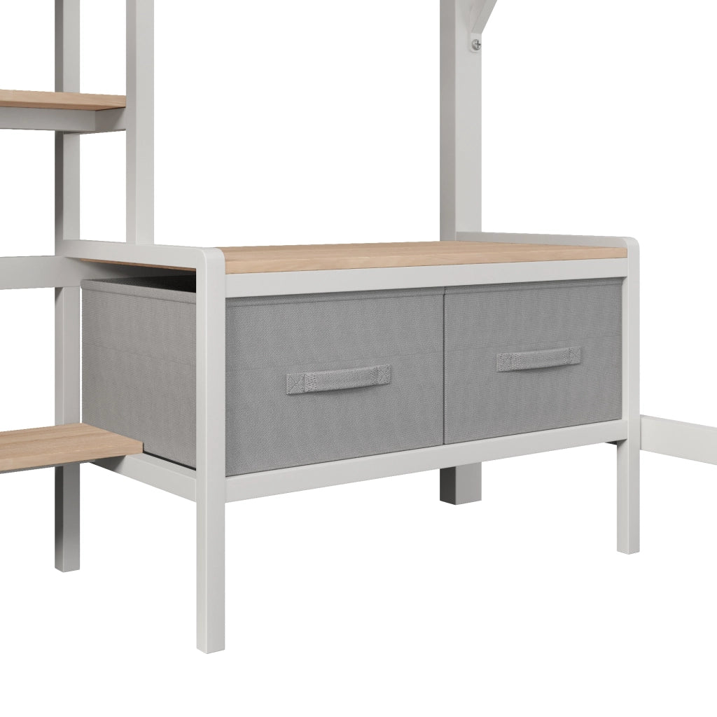 Letto a soppalco 140x200 cm con scrivania; LED e contenitore in MDF e metallo