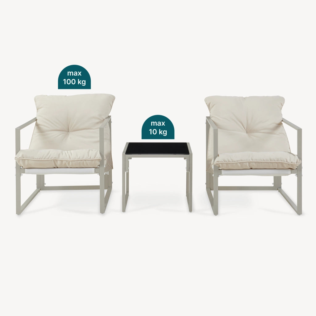 Set Salottino da Giardino Karg di 3 Mobili Tavolino con Piano in Vetro e 2 Poltrone - Beige casa.pro