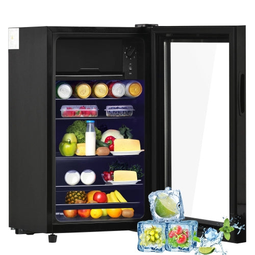 Mini frigorifero; congelatore; volume totale 76L; freezer 6L; compartimento frigorifero 70L; basso rumore; sistema di raffreddamento a compressore; efficiente energeticamente; mensole regolabili; nero