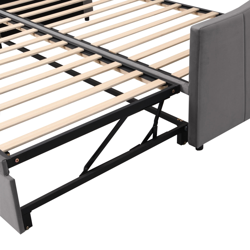 DIVANO LETTO Estraibile 90/180x200 cm Velluto Grigio con rete a doghe