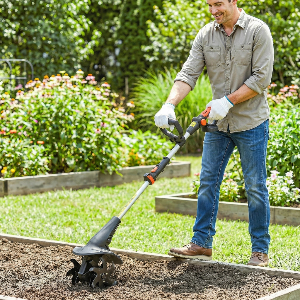 Motocoltivatore da Giardino 18V Larghezza 20 cm Profondità 18 cm Batteria e Caricabatterie Esclusi
