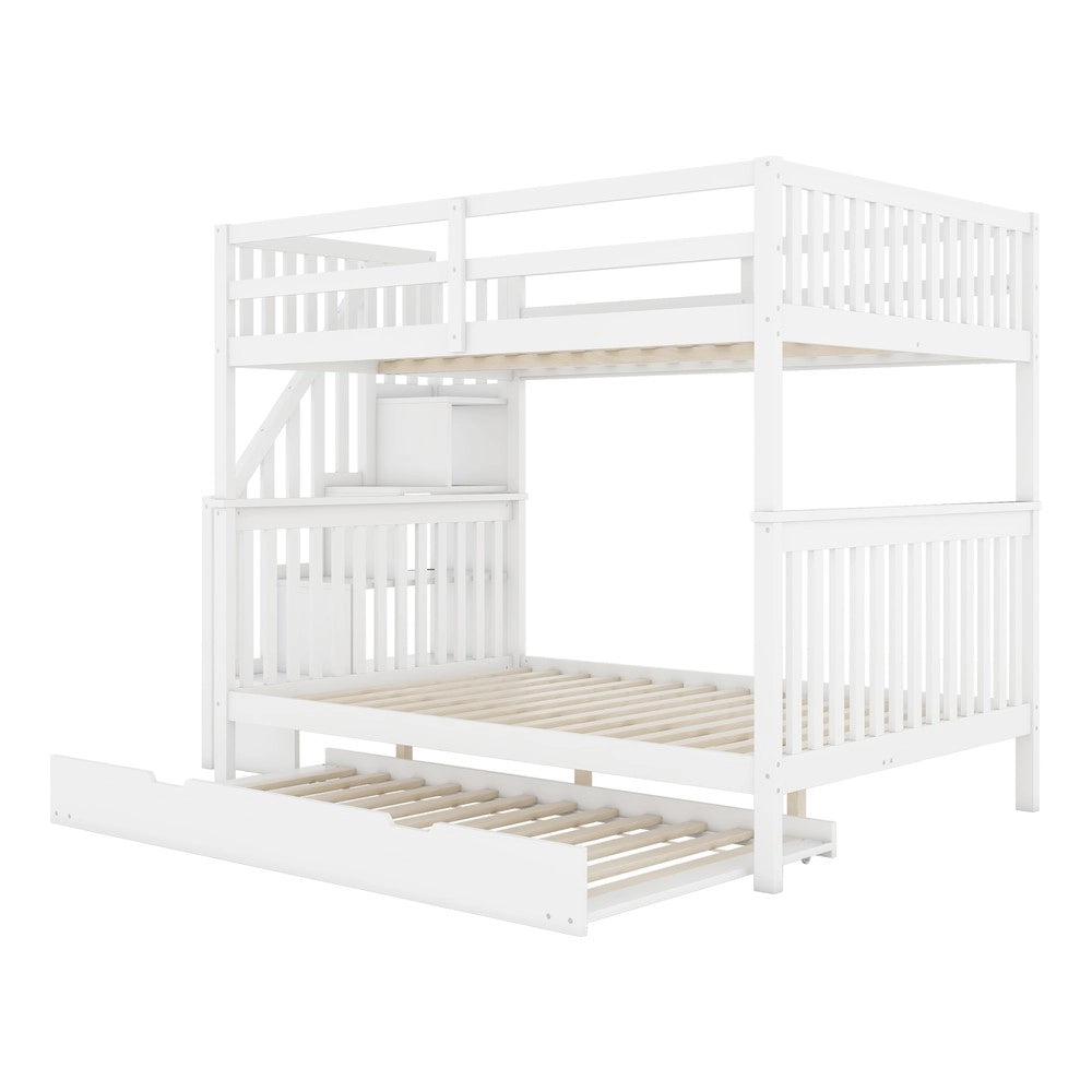 Letto a Castello con Scaletta e Letto Estraibile ¨C MINIMAL ¨C Bianco 140x200