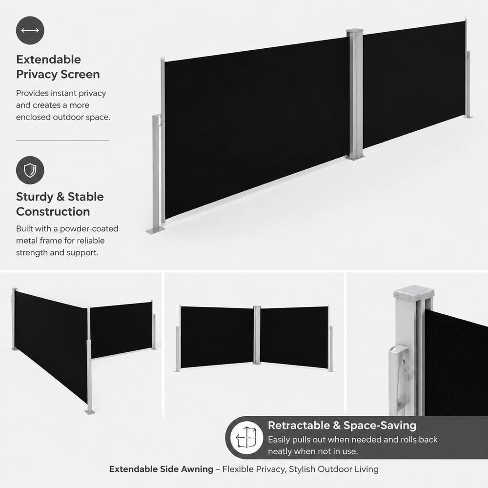 Extendable Side Awning, Black, 100 X 1000 Cm