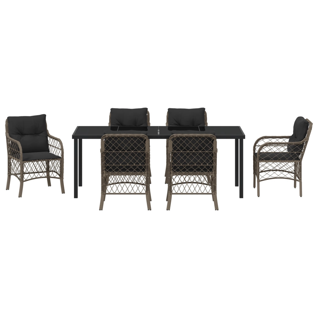 Set pranzo giardino 7 pezzi con cuscini polyrattan grigio