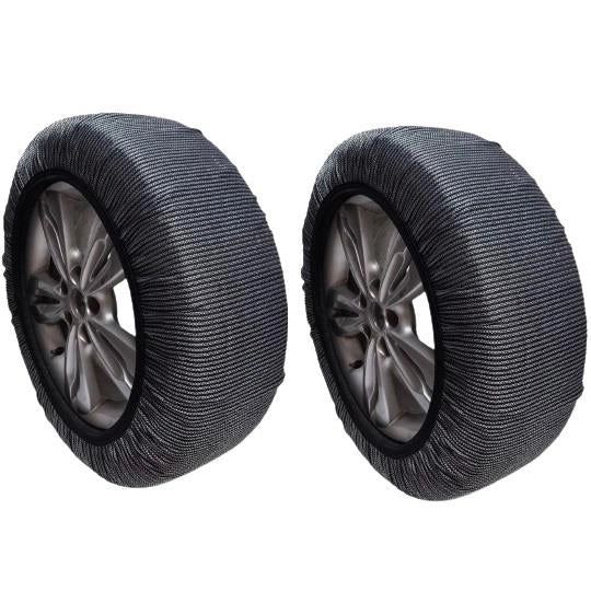 CALZE DA NEVE 2 PZ OMOLOGATE TAGLIA L ANTISLITTAMENTO ADATTE A TUTTI I VEICOLI NON DANNEGGIA I CERCHI RIUTILIZZABILI E LAVABILI IN TESSUTO