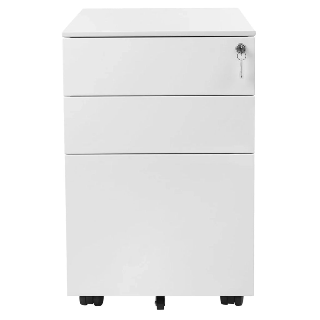 Cassettiera per ufficio su ruote con 3 cassetti e schedario sospeso 52 x 39 x 60 cm armadio per ufficio con serratura per archivi e documenti corpo dell'armadio preassemblato bianco 12_0004805
