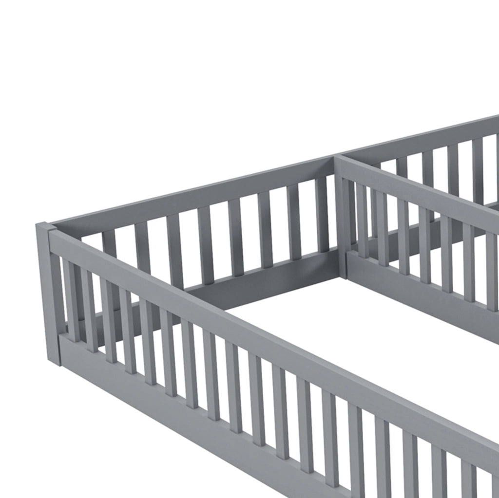 Letto a pavimento per 2 bambini 90 x 200 cm grigio con sponde di sicurezza