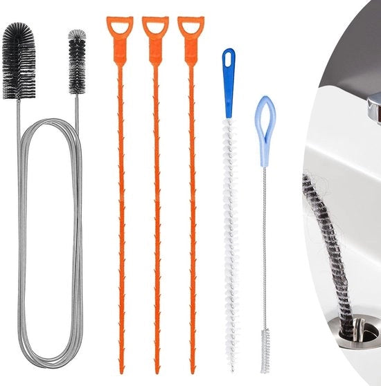 Set di spazzole per drenaggio 6 pezzi - Blocco ostruzioni goletta - Disimpiattore flessibile - Ambientalmente compatibile - Riciclabile - Pulizia efficace