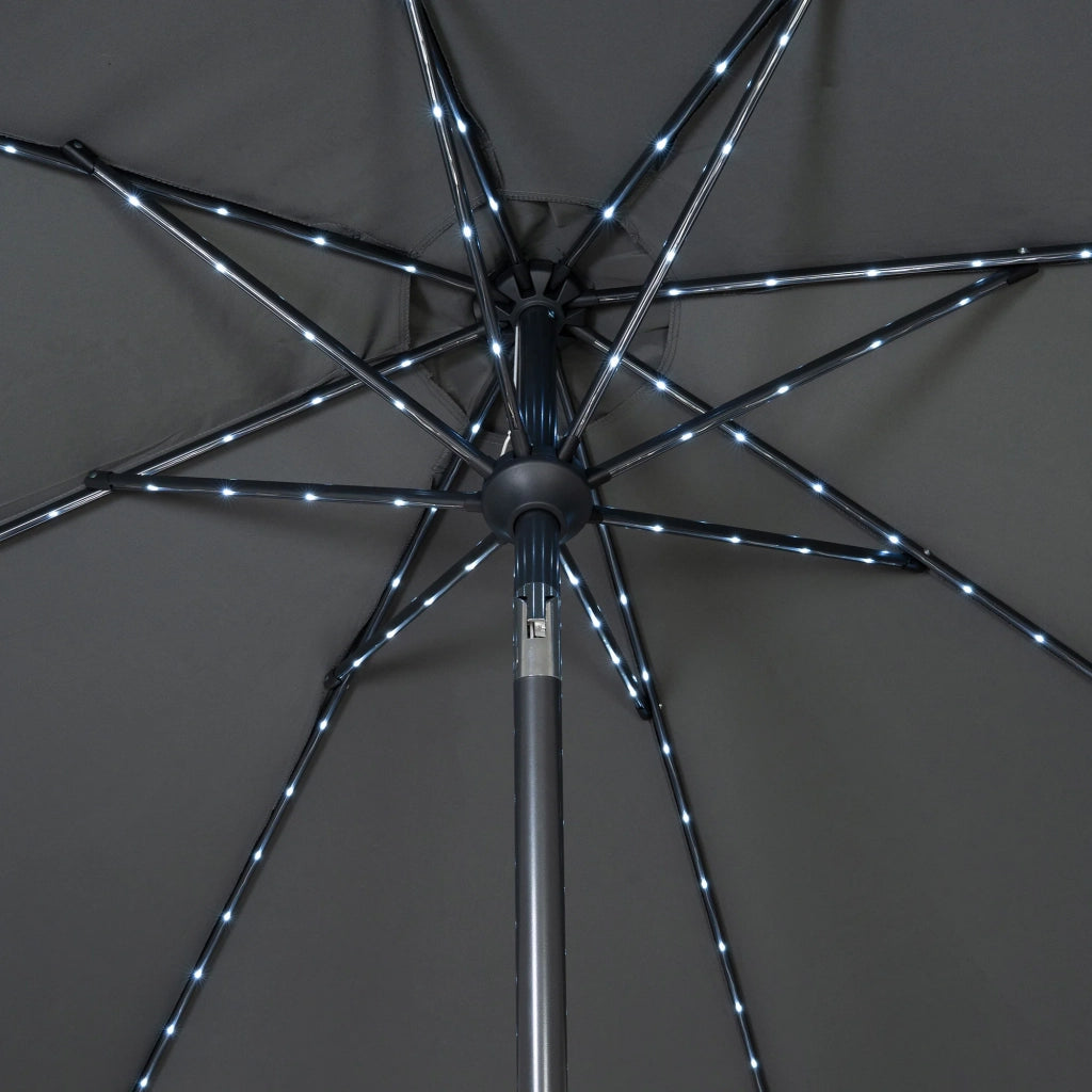 Ombrellone LED Inclinabile 2,7m Grigio con Base e Luci Solari