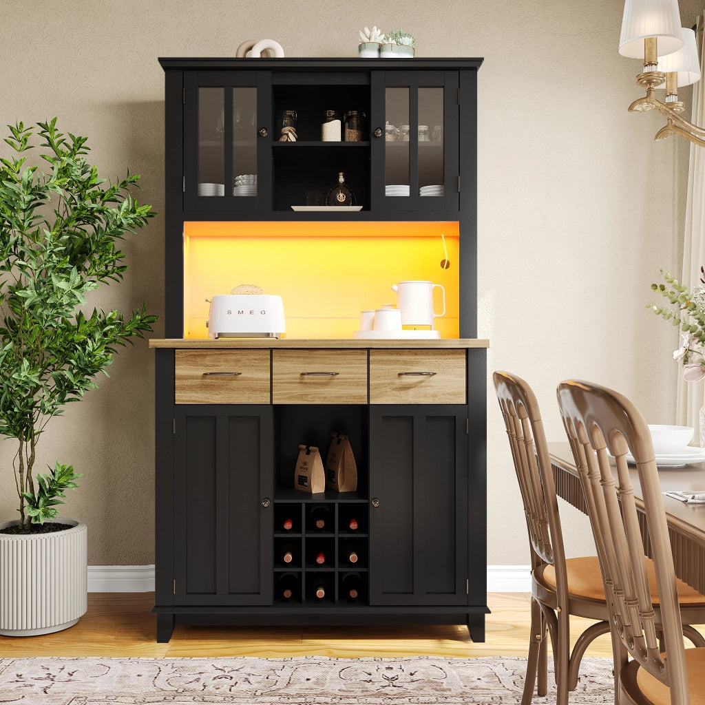Libreria con Vetrina e LED ¨C MINIMAL ¨C Legno, Ripiani Regolabili, Cassetti