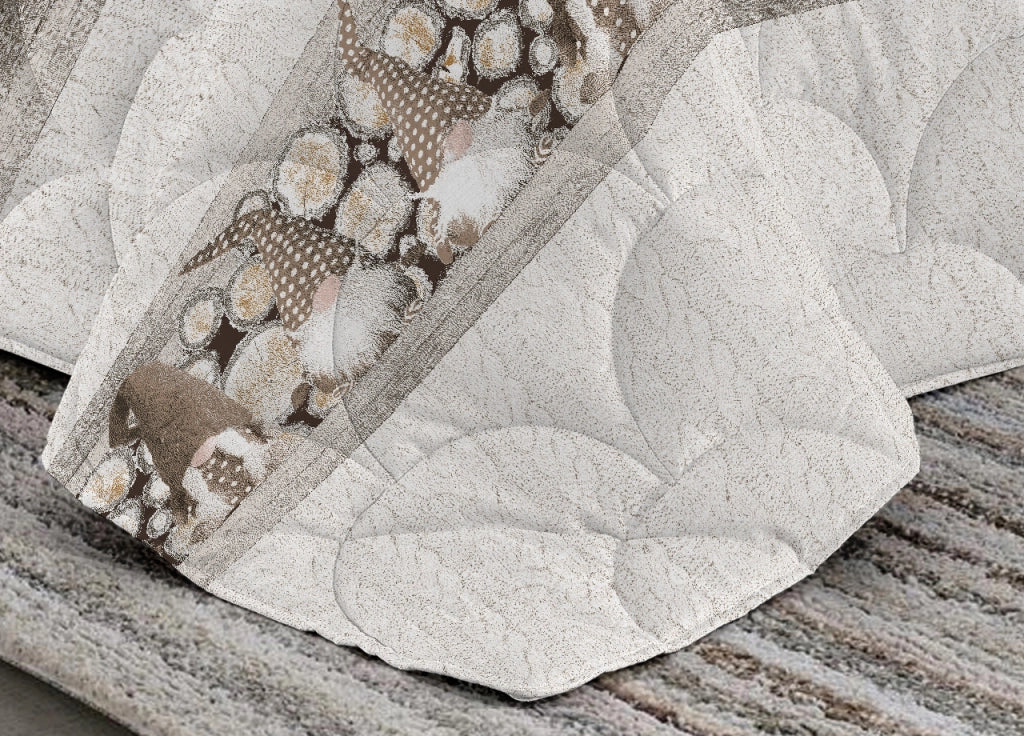 Trapunta Invernale Linea Pensieri Delicati Disegno Gnomi Colore Beige - Singolo - Beige