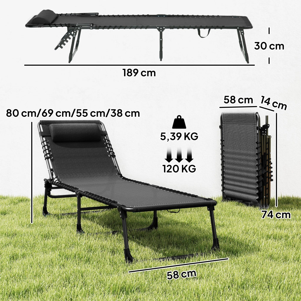 Lettino da giardino pieghevole ¨C zephmum ¨C nero metallo 189x58x30