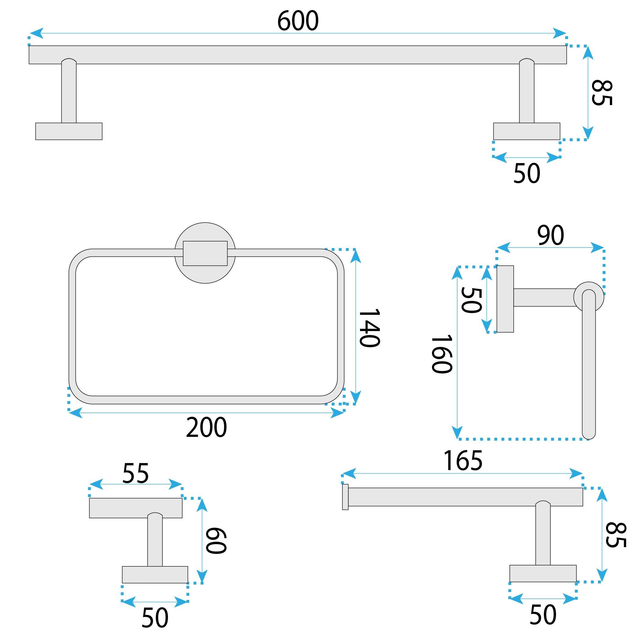 Set Accessori Da Bagno Grid Black 4 Pezzi