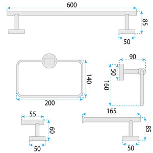 Set Accessori Da Bagno Grid Black 4 Pezzi