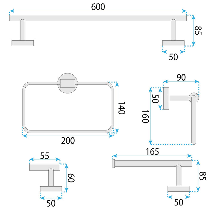 Set Accessori Da Bagno Grid Black 4 Pezzi