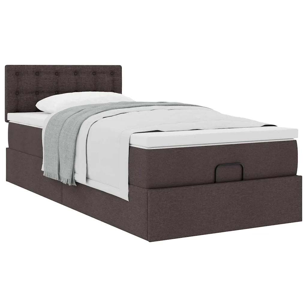 Pouf Letto con Materasso Marrone Scuro 100x200 cm in Tessuto 3311604