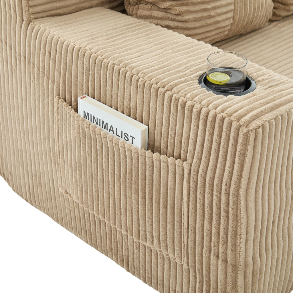 Sofa modulare da pavimento 2 posti 172x87x64 cm in velluto a coste khaki