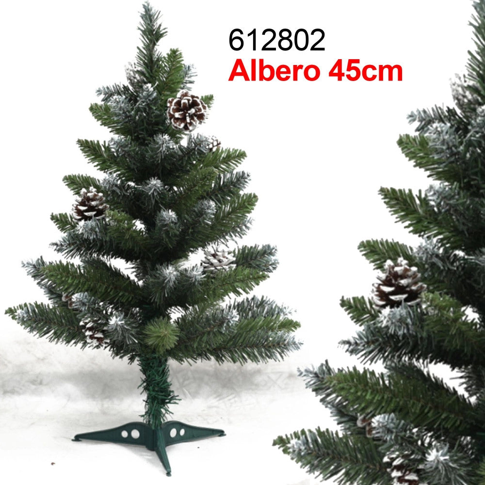 Trade Shop - Albero Di Natale 45 Cm Verde Effetto Innevato Con Pigne Decorazioni Addobbi -