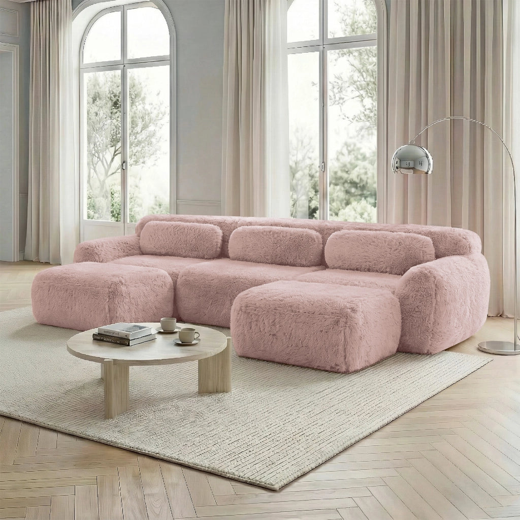 Divano Modulare a U con Cuscini ¨C MINIMAL ¨C Rosa, Velluto, Morbido