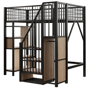 Letto a soppalco - Xylo - 90x200 cm nero con ripiani e scala