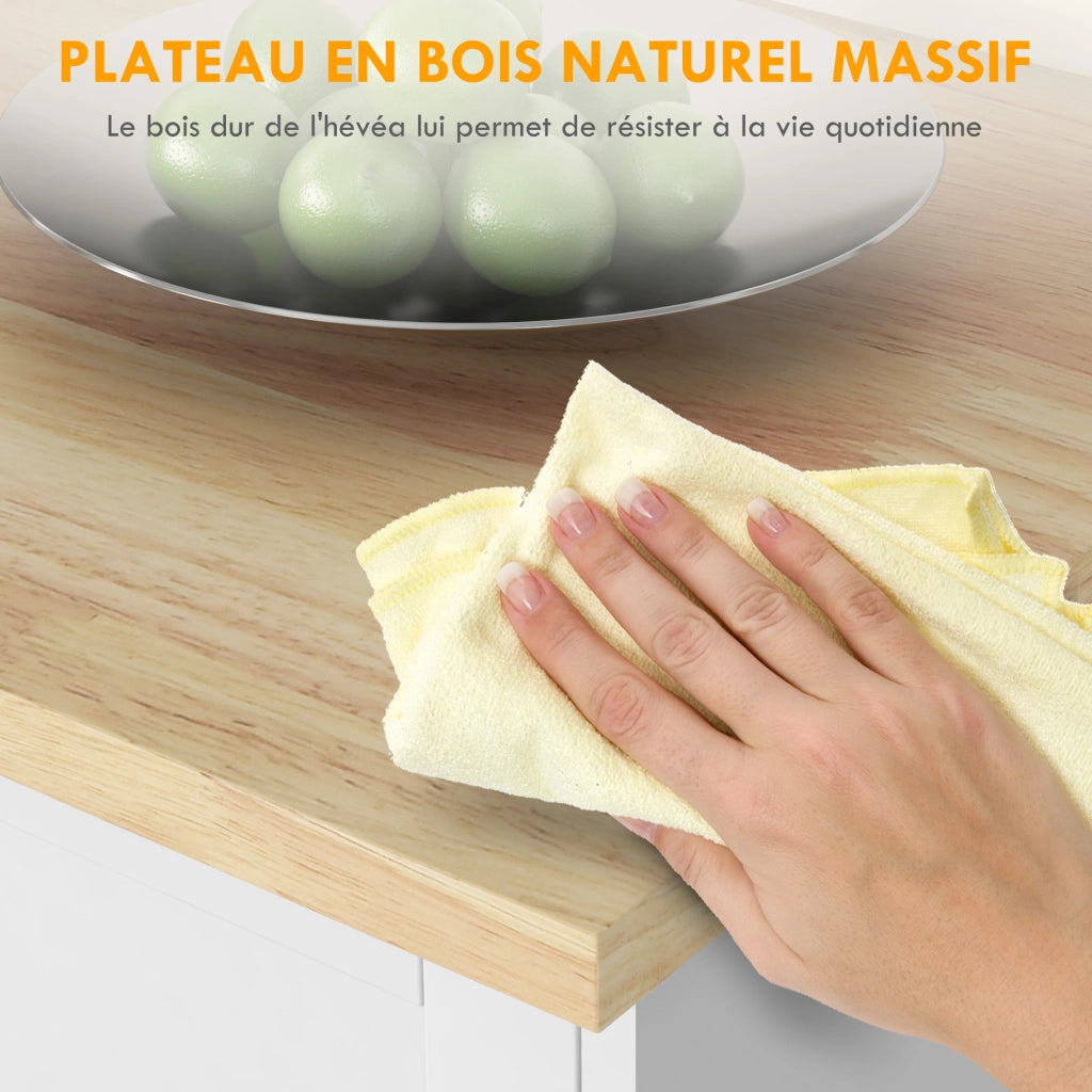 Mobile da cucina con ruote 7 scomparti 1 ripiano 1 porta 1 porta strofinacci ¨C zephmum ¨C bianco legno 129x51x93 cm