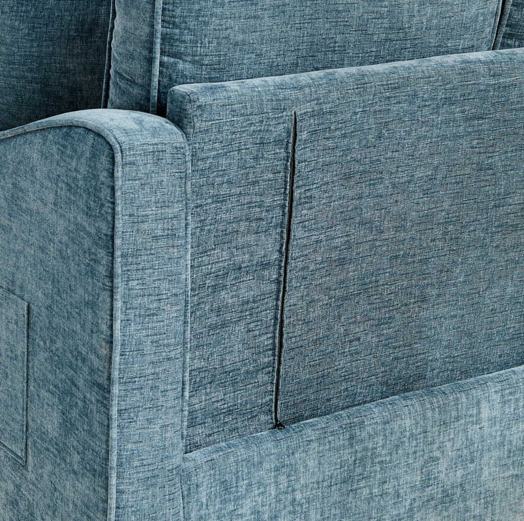Divano letto 2-in-1 con pouf contenitore 132x129x93 cm; legno di eucalipto blu