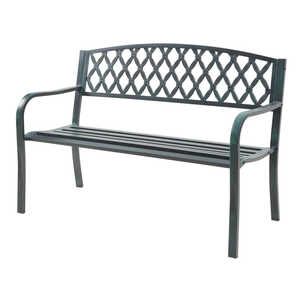 Panca da giardino 127 x 53,5 x 88 cm acciaio grigio scuro con patina verde 03_0008961