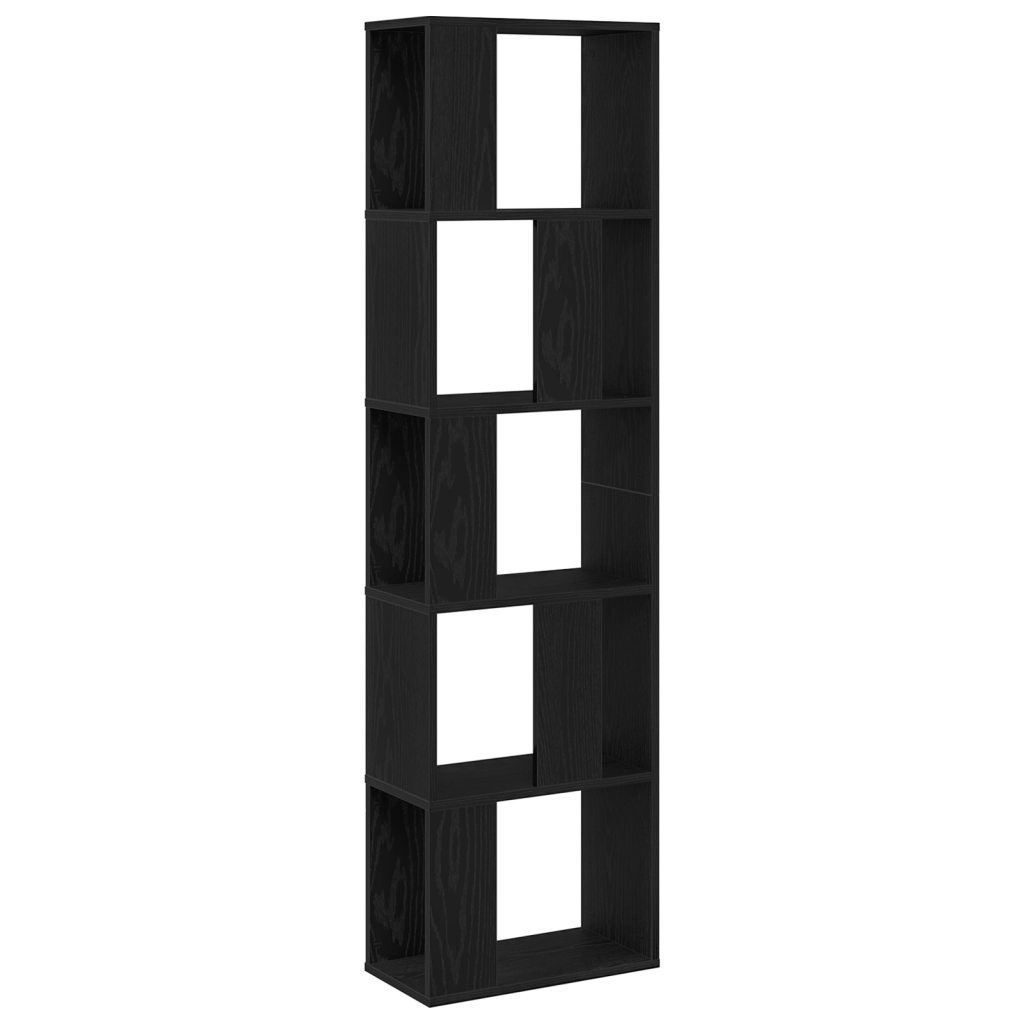 Libreria 5 ripiani Nero Rovere 45x23,5x162,5 cm Legno ingegnerizzato