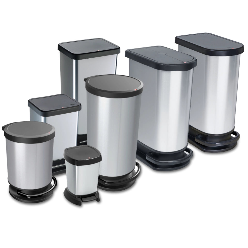 Rotho Paso Pattumiera 40l con Pedale e Coperchio, Plastica PP senza BPA, Argento (silver), 35.3 x 29.5 x 67.6 cm