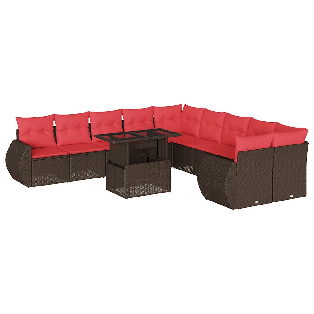 Set Divani da Giardino 11 pz con Cuscini Marrone in Polyrattan 3268804