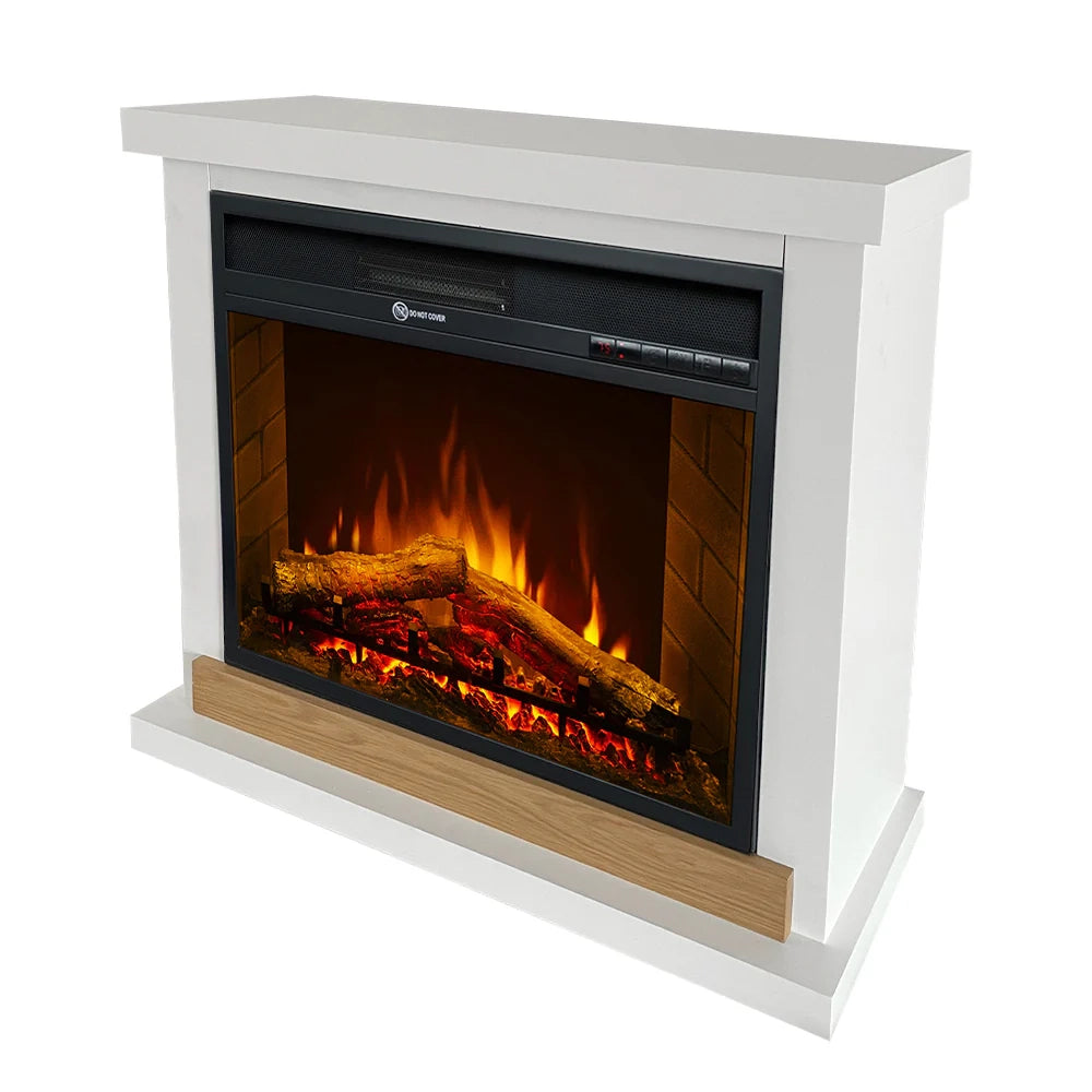 Camino elettrico caminetto da terra Stoccolma in legno bianco L75xP28xH70 cm
