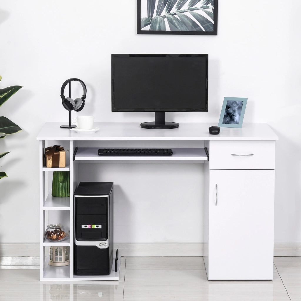 Scrivania PC Ergonomica con Cassetto e Mensole ¨C Zephmum ¨C Bianco 120x60x74 cm