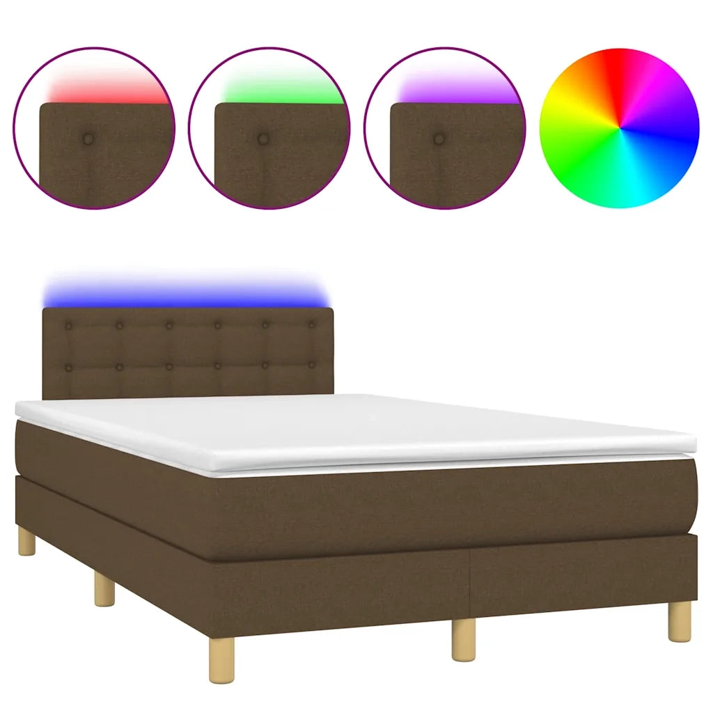 Letto a Molle Materasso e LED MarroneScuro 120x190cm in Tessuto 3270119