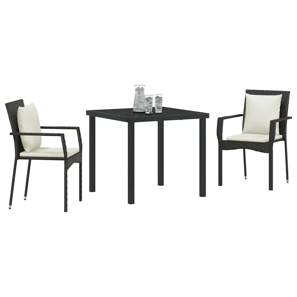 Set da Pranzo per Giardino con cuscino 3 pcs Nero polyrattan