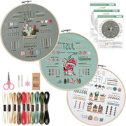 Set di crocette per mano per iniziati e adulti con fiori e piante - 3 set di set di punto in croce con bambù per lavoro a maglia a mano