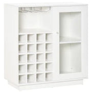 Mobiletto Portabottiglie Vini con Porta Calici e Armadietto, Capacità 20 Bottiglie, 80x36x85 cm, Bianco