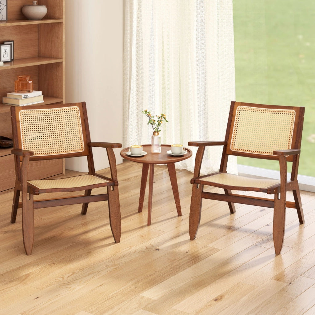 Sedia d'accento in rattan con schienale ergonomico e braccioli, Sedia da pranzo in bamb¨´ da poltrona da lettura Noce-Sedie e poltrone